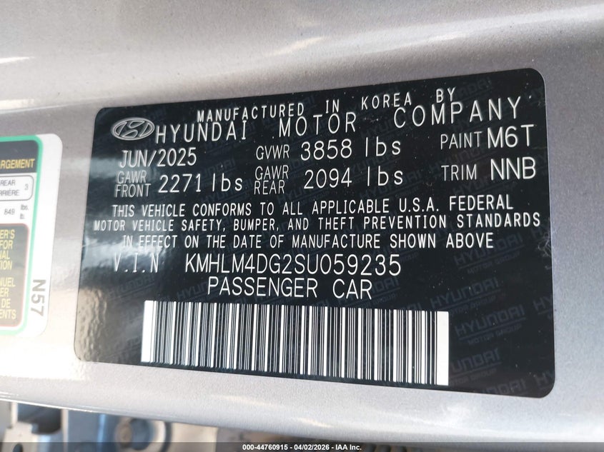 2025 Hyundai Elantra VIN KMHLM4DG2SU059235 IAAI salvage auction — REAR END, Wait Title, sold $8,000 on 2026-07-07 (photo 9)