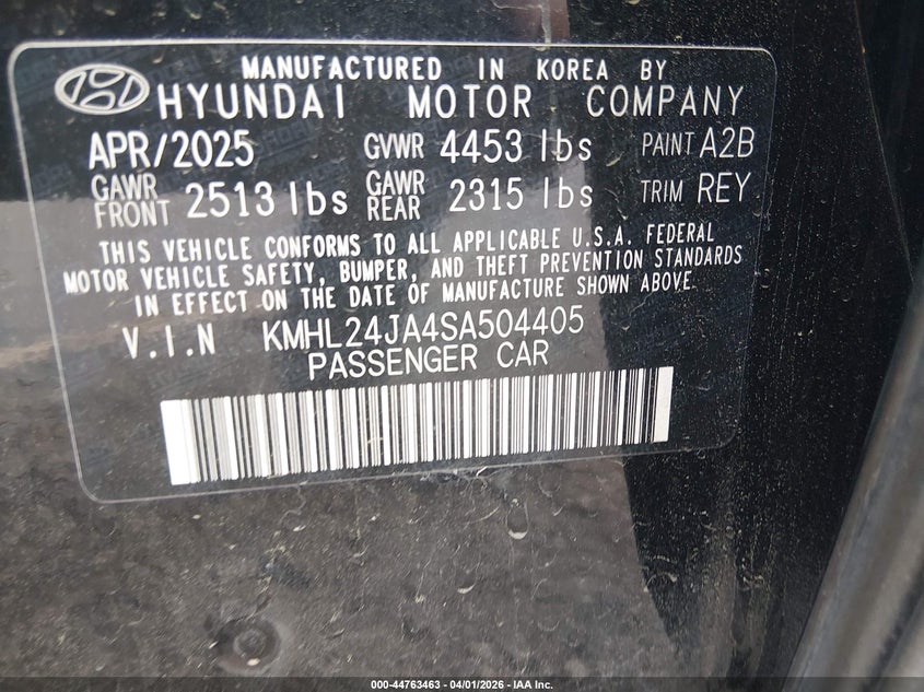2025 Hyundai Sonata VIN KMHL24JA4SA504405 IAAI salvage auction — FRONT & REAR, Wait Title, sold $7,700 on 2026-07-15 (photo 9)
