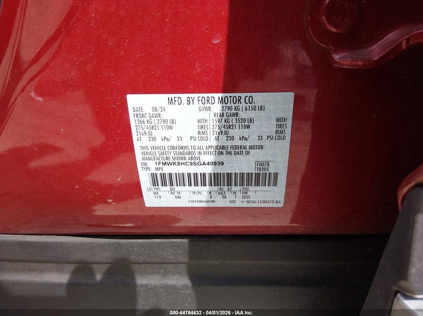 2025 Ford Explorer VIN 1FMWK8HC9SGA40939 IAAI salvage auction — FRONT END, Salvage (Idaho), sold $13,200 on 2026-07-30 (photo 9)