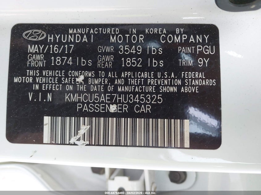 2017 Hyundai Accent VIN KMHCU5AE7HU345325 IAAI salvage auction — FRONT END, Salvage (Maine), sold $275 on 2026-07-06 (photo 9)