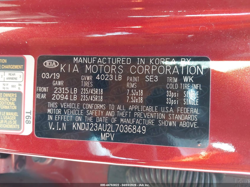 2020 Kia Soul VIN KNDJ23AU2L7036849 IAAI salvage auction — FRONT END, Wait Title, sold $2,450 on 2026-07-15 (photo 9)