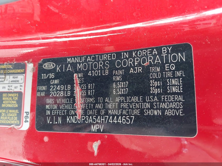 2017 Kia Soul VIN KNDJP3A54H7444657 IAAI salvage auction — RIGHT SIDE, Wait Title, sold $800 on 2026-07-10 (photo 9)