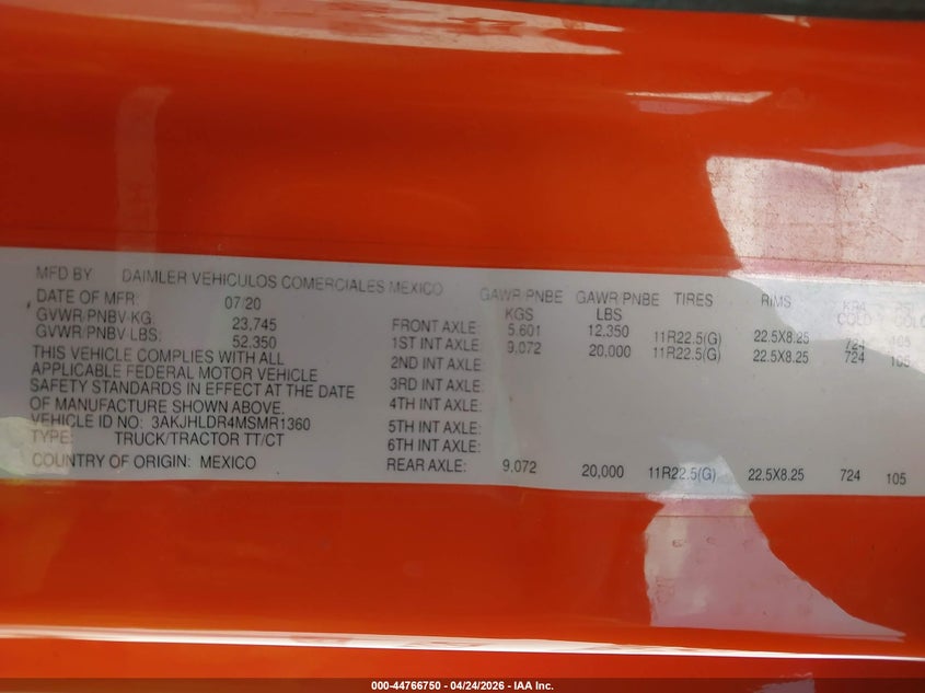 2021 Freightliner New cascadia 126 VIN 3AKJHLDR4MSMR1360 IAAI salvage auction — SUSPENSION, Salvage (Texas), sold $6,800 on 2026-07-16 (photo 8)