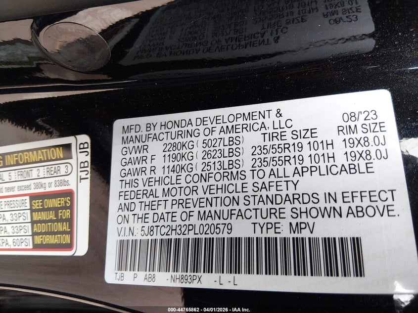 2023 Acura Rdx VIN 5J8TC2H32PL020579 IAAI salvage auction — RIGHT FRONT, Original (Texas), sold $13,000 on 2026-07-22 (photo 9)
