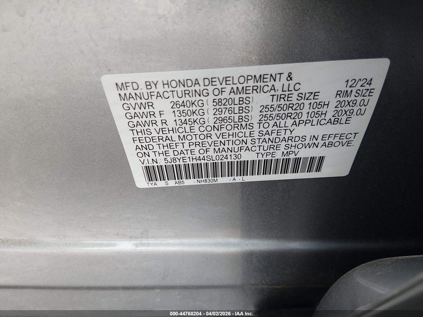 2025 Acura Mdx VIN 5J8YE1H44SL024130 IAAI salvage auction — RIGHT SIDE, Salvage (Louisiana), sold $12,500 on 2026-07-27 (photo 9)