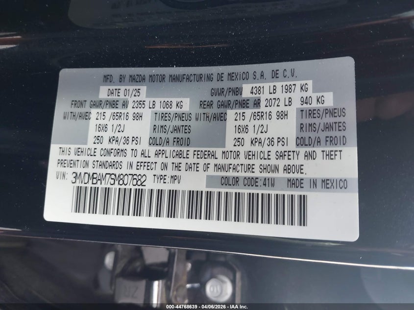 2025 Mazda Cx-30 VIN 3MVDMBAM7SM807682 IAAI salvage auction — REAR END, Wait Title, sold $7,275 on 2026-07-20 (photo 9)