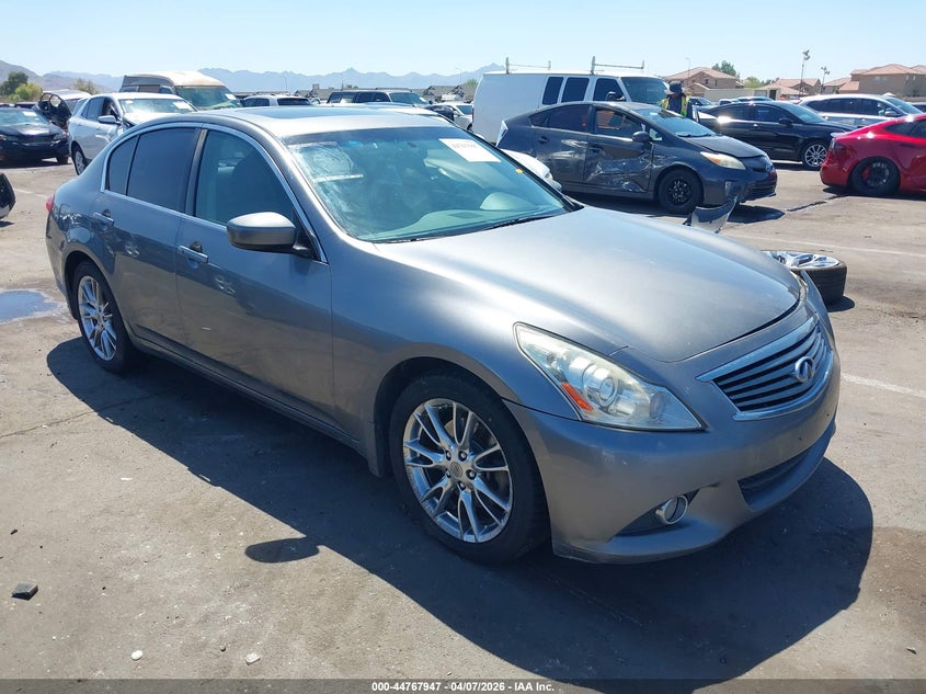 2012 Infiniti G VIN JN1CV6AR0CM677306 IAAI salvage auction — LEFT SIDE, Salvage Title, sold $1,150 on 2026-07-21 (photo 1)