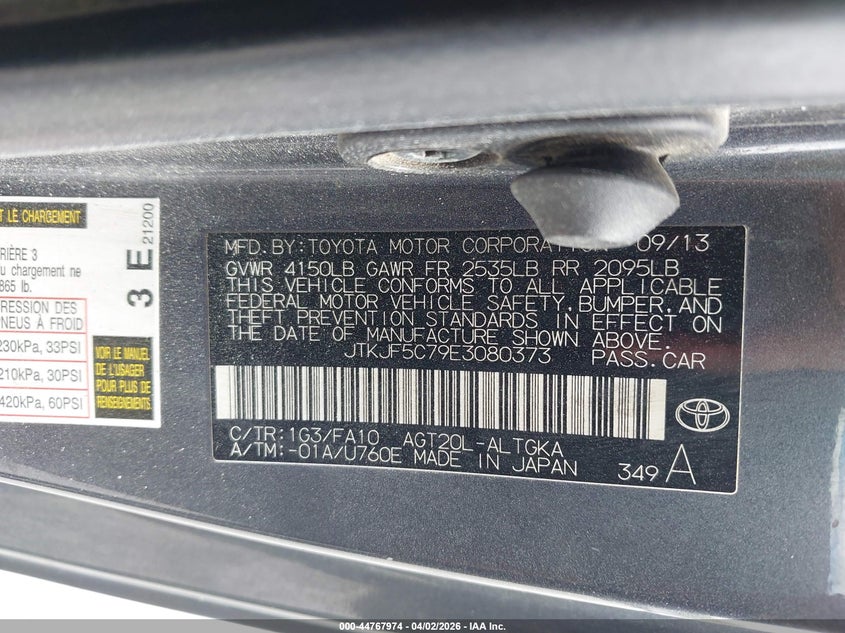 2014 Scion Tc VIN JTKJF5C79E3080373 IAAI salvage auction — FRONT END, Wait Title, sold $975 on 2026-08-01 (photo 9)
