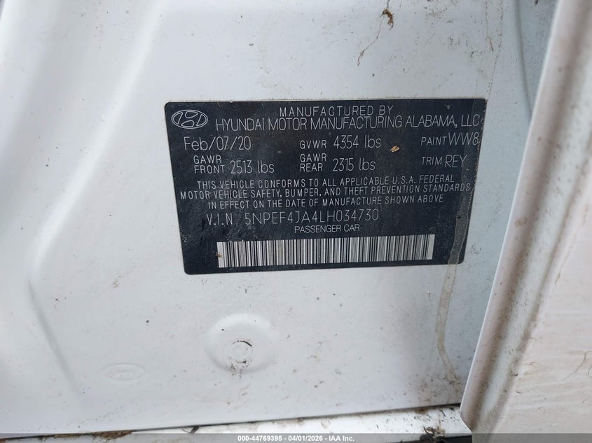 2020 Hyundai Sonata VIN 5NPEF4JA4LH034730 IAAI salvage auction — FRONT END, Salvage (Colorado), sold $2,350 on 2026-07-22 (photo 9)
