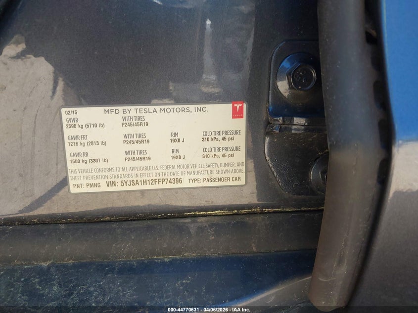 2015 Tesla Model s VIN 5YJSA1H12FFP74396 IAAI salvage auction — FRONT END, Wait Title, sold $2,500 on 2026-07-11 (photo 9)