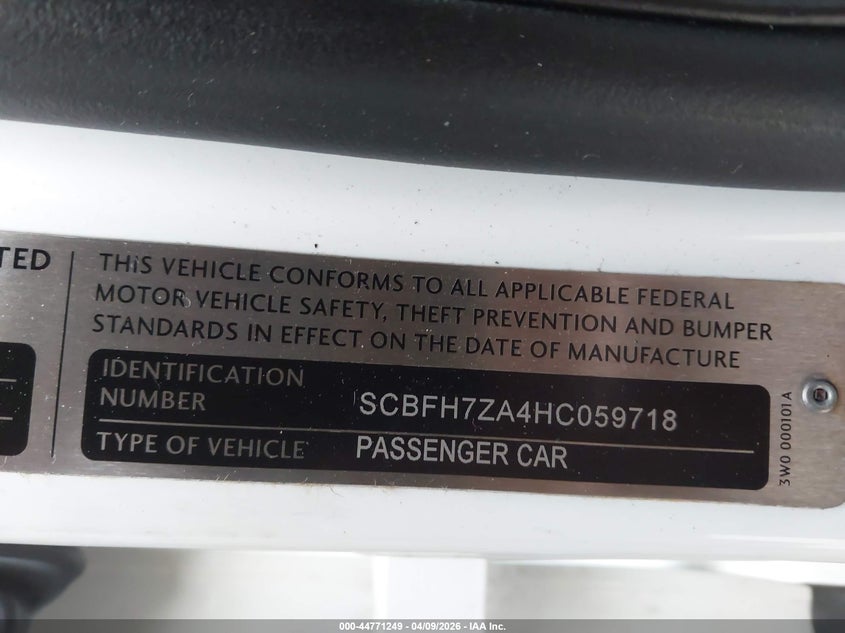 2017 Bentley Continental gt VIN SCBFH7ZA4HC059718 IAAI salvage auction — FRONT END, Salvage Title, sold $24,550 on 2026-09-08 (photo 9)