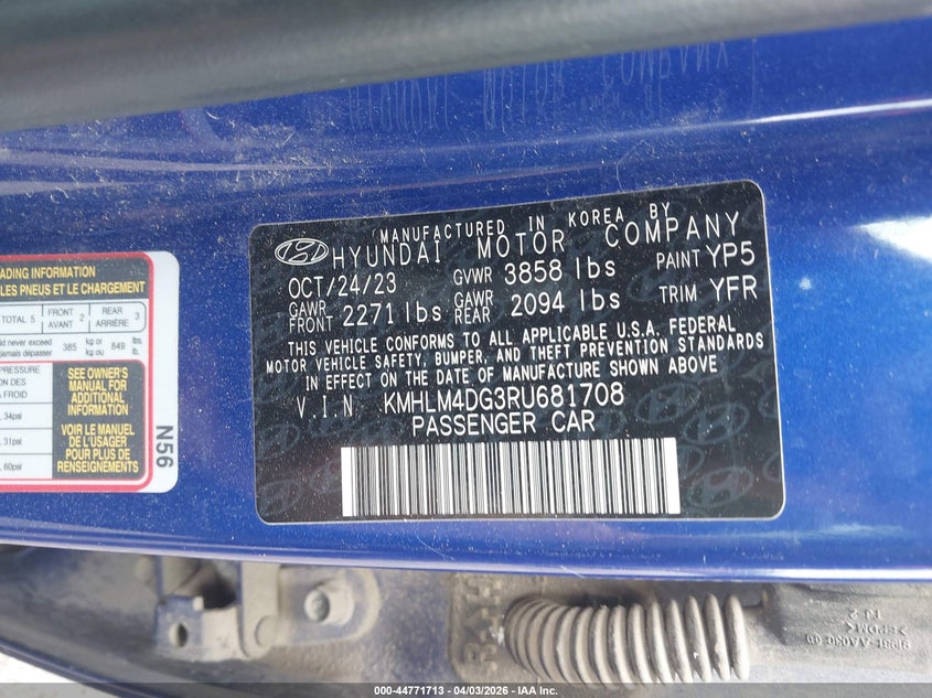 2024 Hyundai Elantra VIN KMHLM4DG3RU681708 IAAI salvage auction — FRONT END, Salvage (South Carolina), sold $2,600 on 2026-07-15 (photo 9)