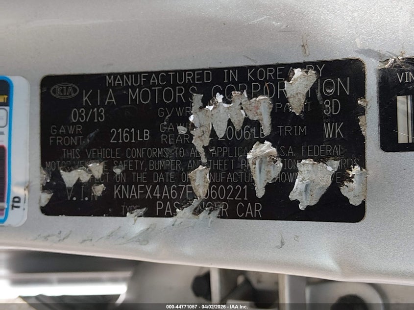 2014 Kia Forte VIN KNAFX4A67E5060221 IAAI salvage auction — RIGHT FRONT, Wait Title, sold $525 on 2026-07-29 (photo 9)