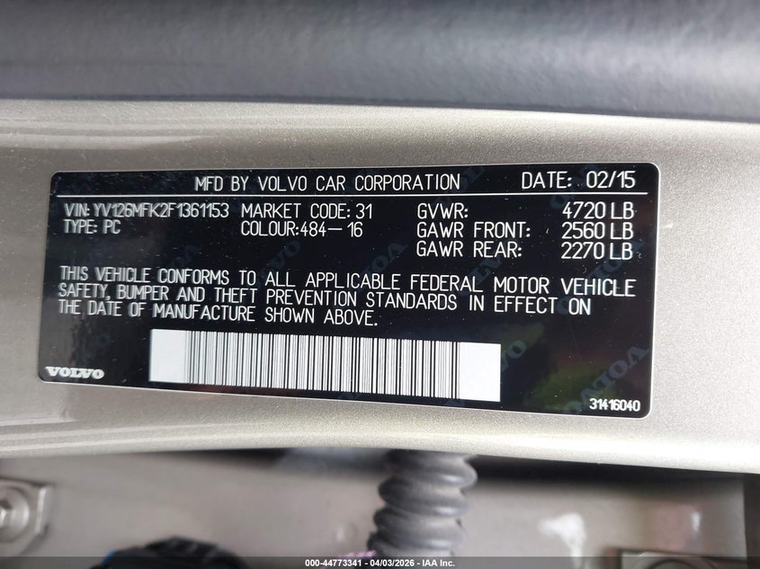 2015 Volvo S60 VIN YV126MFK2F1361153 IAAI salvage auction — RIGHT FRONT, Salvage (Rhode Island), sold $1,200 on 2026-08-14 (photo 9)