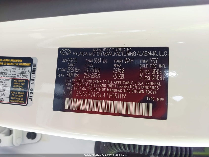 2026 Hyundai Santa fe VIN 5NMP24GL4TH151119 IAAI salvage auction — FRONT END, Wait Title, sold $6,000 on 2026-07-10 (photo 9)