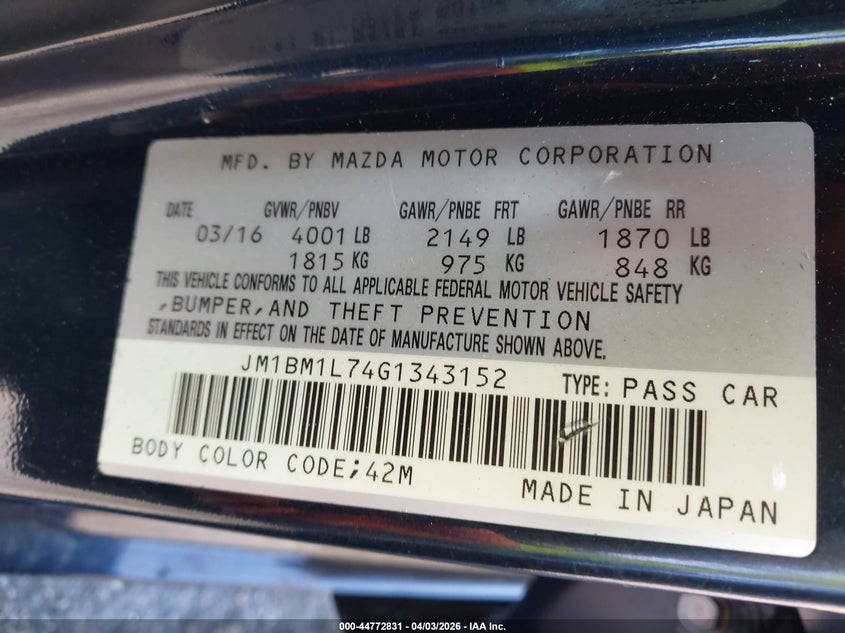 2016 Mazda 3 VIN JM1BM1L74G1343152 IAAI salvage auction — FRONT END, Wait Title, sold $475 on 2026-07-07 (photo 9)