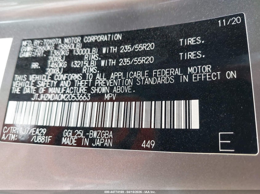 2021 Lexus Rx VIN JTJHZMDA0M2053663 IAAI salvage auction — THEFT, Salvage (Pennsylvania), sold $15,600 on 2026-07-21 (photo 9)