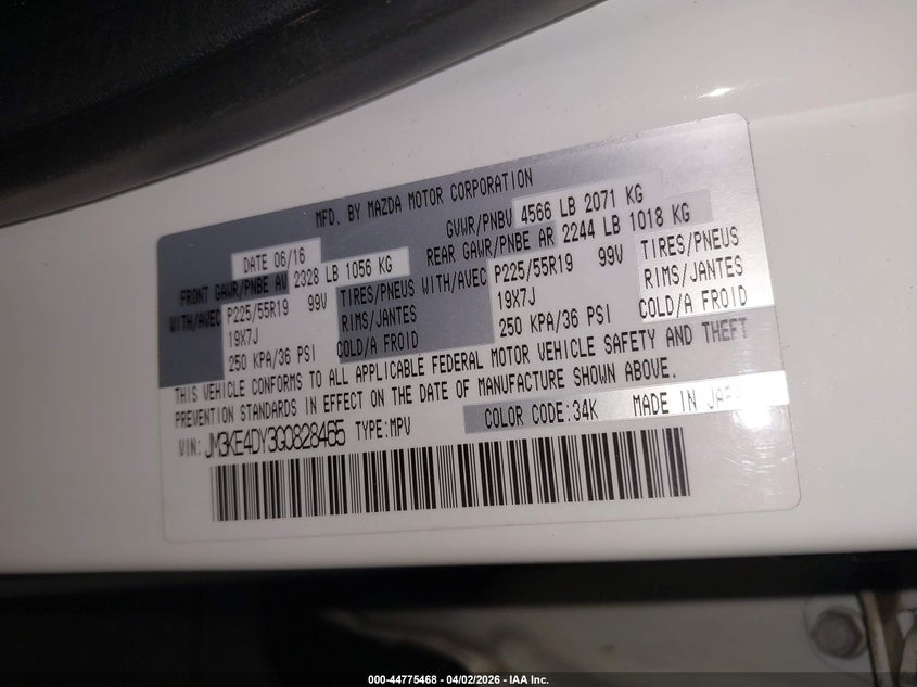 2016 Mazda Cx-5 VIN JM3KE4DY3G0828465 IAAI salvage auction — FRONT END, Wait Title, sold $4,725 on 2026-07-28 (photo 9)