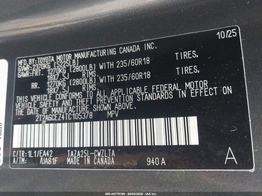 2026 Lexus Nx VIN 2T2AGCEZ4TC105378 IAAI salvage auction — FRONT & REAR, Original (Texas), sold $13,400 on 2026-07-09 (photo 9)