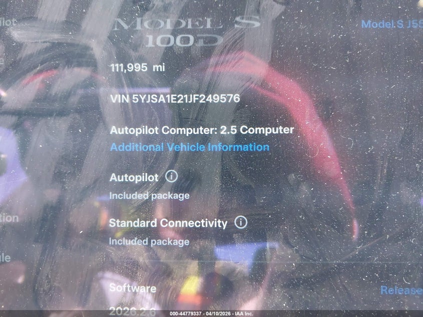 2018 Tesla Model s VIN 5YJSA1E21JF249576 IAAI salvage auction — FRONT END, Salvage Title, sold $3,700 on 2026-07-23 (photo 7)
