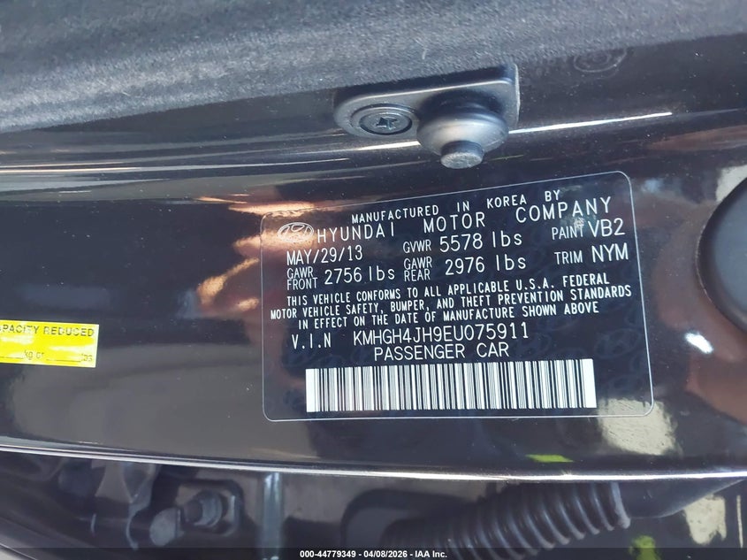 2014 Hyundai Equus VIN KMHGH4JH9EU075911 IAAI salvage auction — FRONT END, Original (Texas), sold $1,575 on 2026-07-13 (photo 9)