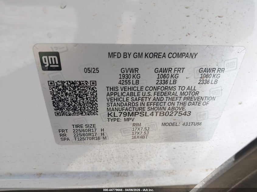 2026 Chevrolet Trailblazer VIN KL79MPSL4TB027543 IAAI salvage auction — RIGHT SIDE, Wait Title, sold $3,700 on 2026-07-21 (photo 9)