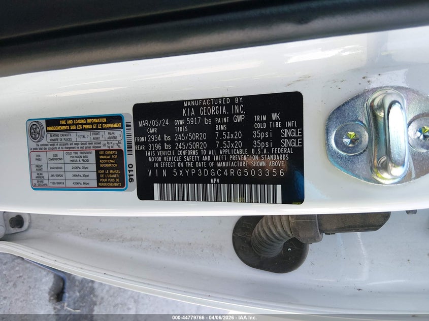 2024 Kia Telluride VIN 5XYP3DGC4RG503356 IAAI salvage auction — FRONT END, Salvage (Kansas), sold $7,400 on 2026-07-15 (photo 9)