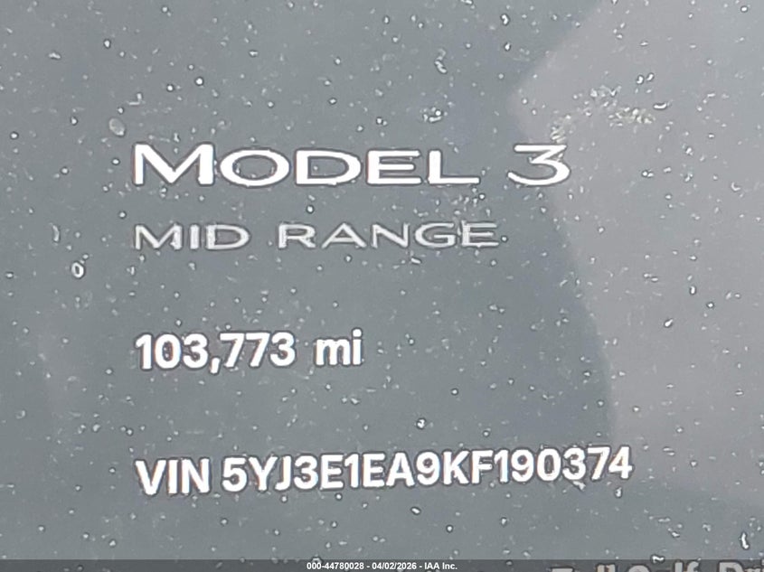 2019 Tesla Model 3 VIN 5YJ3E1EA9KF190374 IAAI salvage auction — FRONT END, Wait Title, sold $4,050 on 2026-07-20 (photo 7)