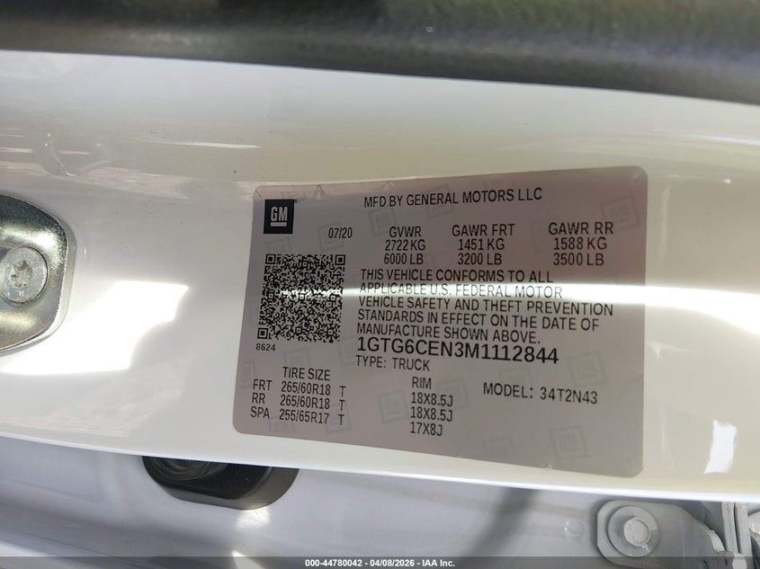 2021 Gmc Canyon VIN 1GTG6CEN3M1112844 IAAI salvage auction — LEFT FRONT, Salvage Title, sold $8,400 on 2026-07-18 (photo 9)