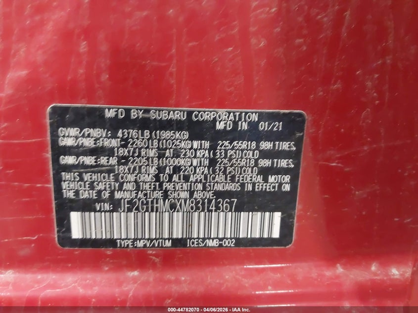 2021 Subaru Crosstrek VIN JF2GTHMCXM8314367 IAAI salvage auction — REAR END, Wait Title, sold $2,750 on 2026-07-13 (photo 9)