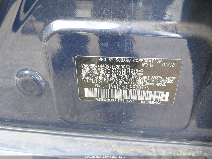 2018 Subaru Wrx VIN JF1VA1C60J9829775 IAAI salvage auction — REAR END, Original (Texas), sold $9,750 on 2026-07-07 (photo 9)