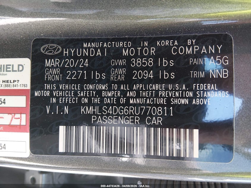 2024 Hyundai Elantra VIN KMHLS4DG6RU770811 IAAI salvage auction — FRONT END, Salvage Title, sold $8,825 on 2026-07-16 (photo 9)