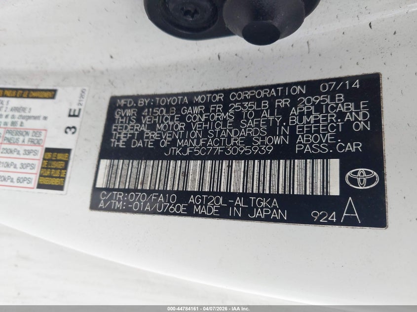 2015 Scion Tc VIN JTKJF5C77F3095939 IAAI salvage auction — FRONT & REAR, Salvage (Pennsylvania), sold $1,050 on 2026-07-14 (photo 9)
