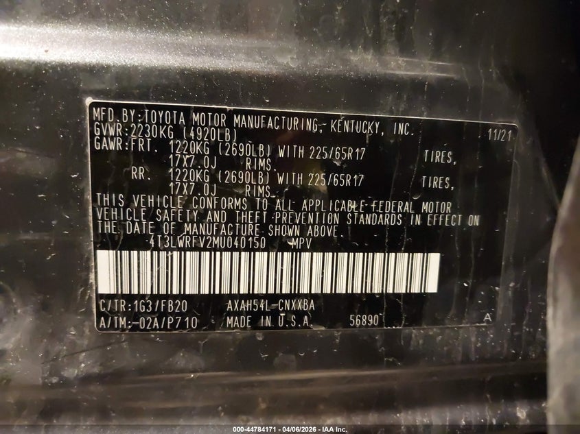 2021 Toyota Rav4 hybrid VIN 4T3LWRFV2MU040150 IAAI salvage auction — FRONT END, Wait Title, sold $8,350 on 2026-07-14 (photo 9)