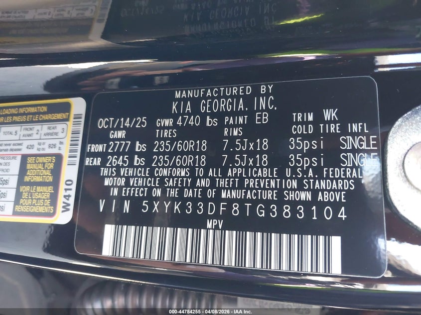 2026 Kia Sportage VIN 5XYK33DF8TG383104 IAAI salvage auction — FRONT END, Salvage Title, sold $7,800 on 2026-08-21 (photo 9)