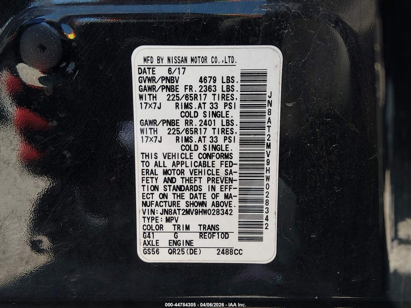 2017 Nissan Rogue VIN JN8AT2MV9HW028342 IAAI salvage auction — FRONT END, Original (Kentucky), sold $550 on 2026-07-15 (photo 9)