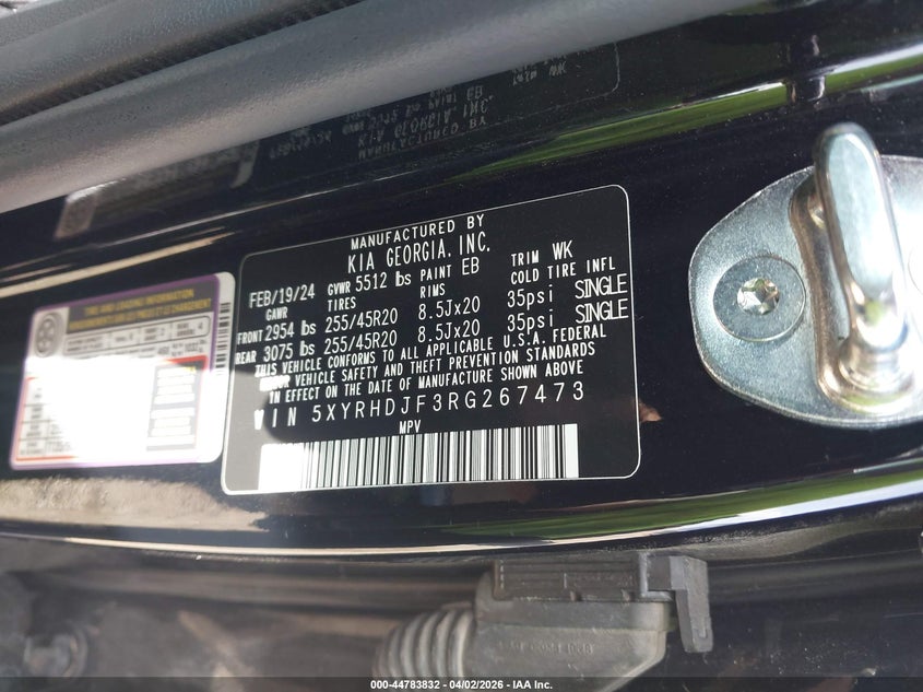 2024 Kia Sorento VIN 5XYRHDJF3RG267473 IAAI salvage auction — RIGHT REAR, Salvage (Texas), sold $7,300 on 2026-07-15 (photo 9)