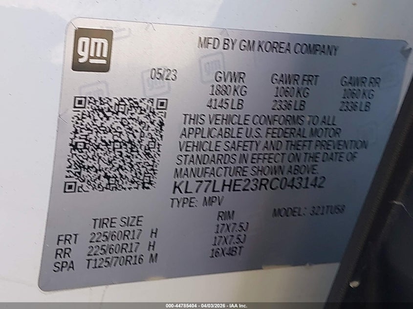 2024 Chevrolet Trax VIN KL77LHE23RC043142 IAAI salvage auction — FRONT END, Wait Title, sold $25 on 2026-07-21 (photo 9)
