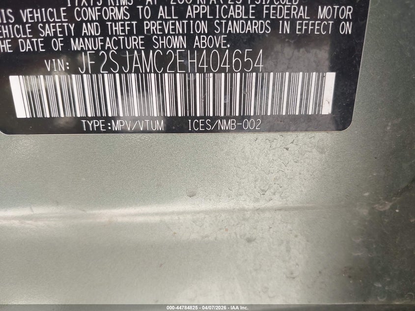 2014 Subaru Forester VIN JF2SJAMC2EH404654 IAAI salvage auction — RIGHT FRONT, Clear (Oklahoma), sold $2,225 on 2026-07-21 (photo 9)