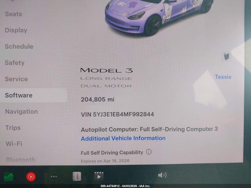 2021 Tesla Model 3 VIN 5YJ3E1EB4MF992844 IAAI salvage auction — REAR END, Salvage (Alabama), sold $3,650 on 2026-07-15 (photo 7)