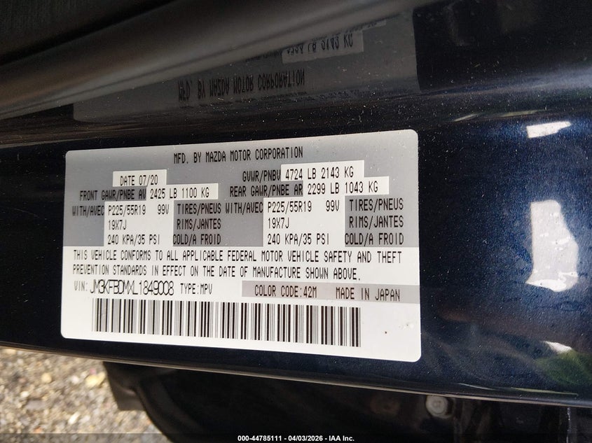 2020 Mazda Cx-5 VIN JM3KFBDMXL1849008 IAAI salvage auction — RIGHT SIDE, Wait Title, sold $7,900 on 2026-07-10 (photo 9)