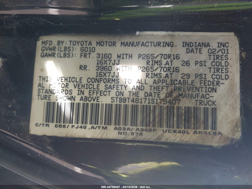 2006 Toyota Tundra VIN 5TBBT44126S487419 IAAI salvage auction — SIDE, Junking Certificate (Mississippi), sold $1,150 on 2026-07-25 (photo 9)