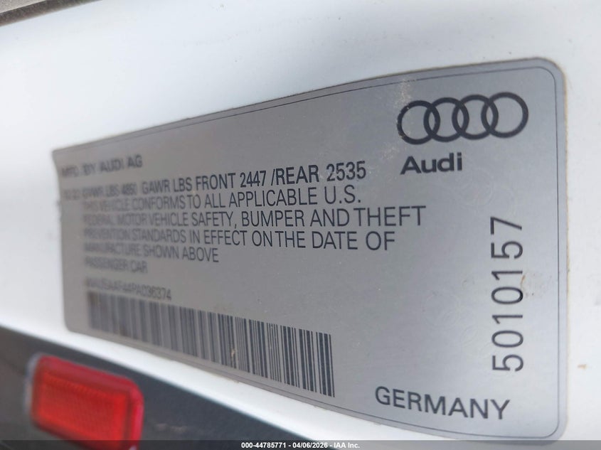2023 Audi A4 VIN WAUEAAF44PA036374 IAAI salvage auction — LEFT SIDE, Wait Title, sold $1,200 on 2026-07-28 (photo 9)