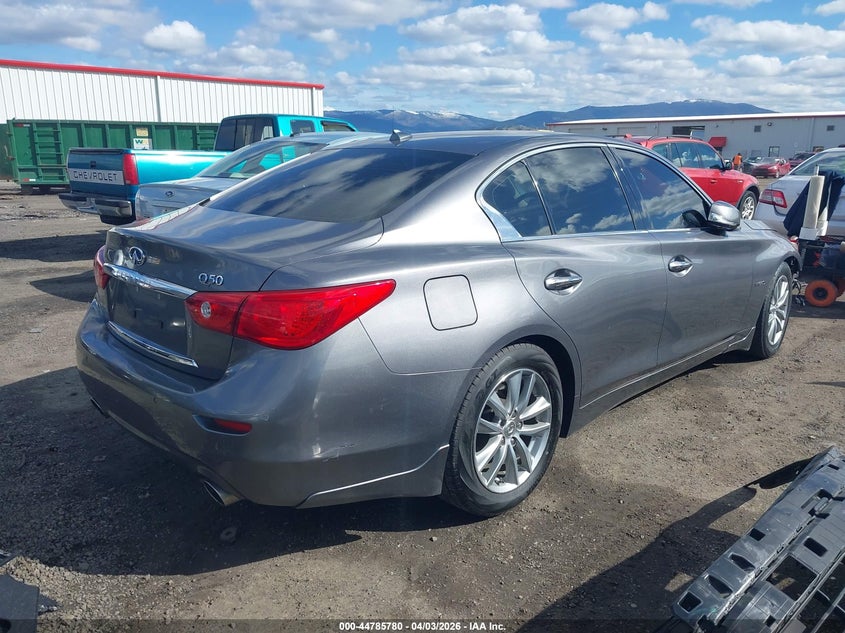 2014 Infiniti Q50 VIN JN1AV7APXEM690448 IAAI salvage auction — FRONT END, Wait Title, sold $875 on 2026-07-28 (photo 4)