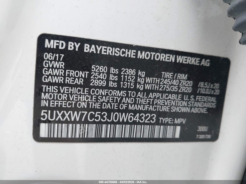 2018 BMW X4 VIN 5UXXW7C53J0W64323 IAAI salvage auction — FRONT END, Mv-907A (New York), sold $5,300 on 2026-07-21 (photo 9)