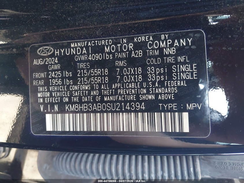 2025 Hyundai Kona VIN KM8HB3AB0SU214394 IAAI salvage auction — FRONT END, Clear (Oklahoma), sold $7,225 on 2026-07-22 (photo 9)