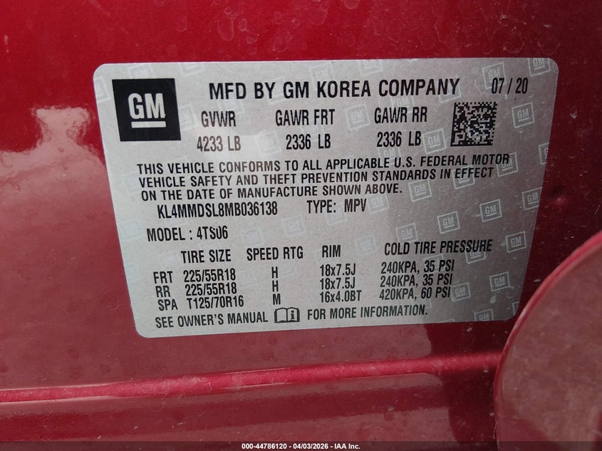 2021 Buick Encore gx VIN KL4MMDSL8MB036138 IAAI salvage auction — RIGHT FRONT, Wait Title, sold $3,350 on 2026-07-30 (photo 9)