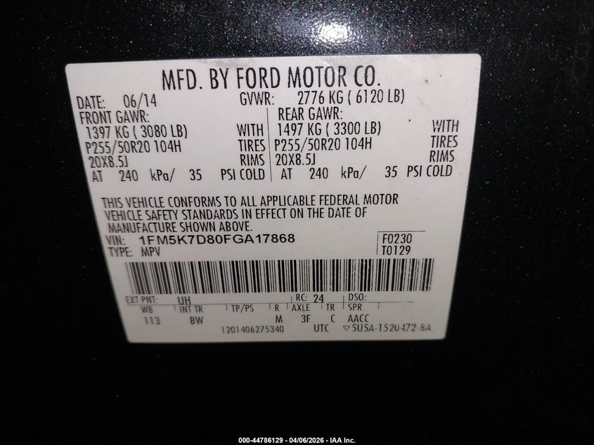 2015 Ford Explorer VIN 1FM5K7D80FGA17868 IAAI salvage auction — LEFT SIDE, Salvage (Oregon), sold $1,500 on 2026-07-09 (photo 9)