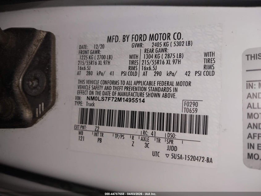 2021 Ford Transit VIN NM0LS7F72M1495514 IAAI salvage auction — FRONT END, Salvage (Minnesota), sold $3,450 on 2026-07-15 (photo 9)