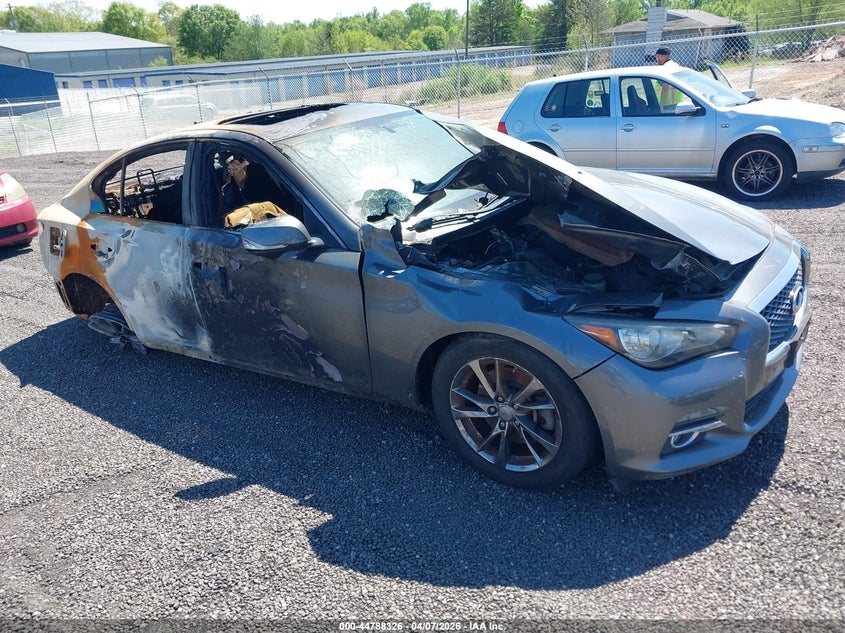 2015 Infiniti Q50 VIN JN1BV7AR2FM420394 IAAI salvage auction — TOTAL BURN, Wait Title, sold $25 on 2026-07-28 (photo 1)